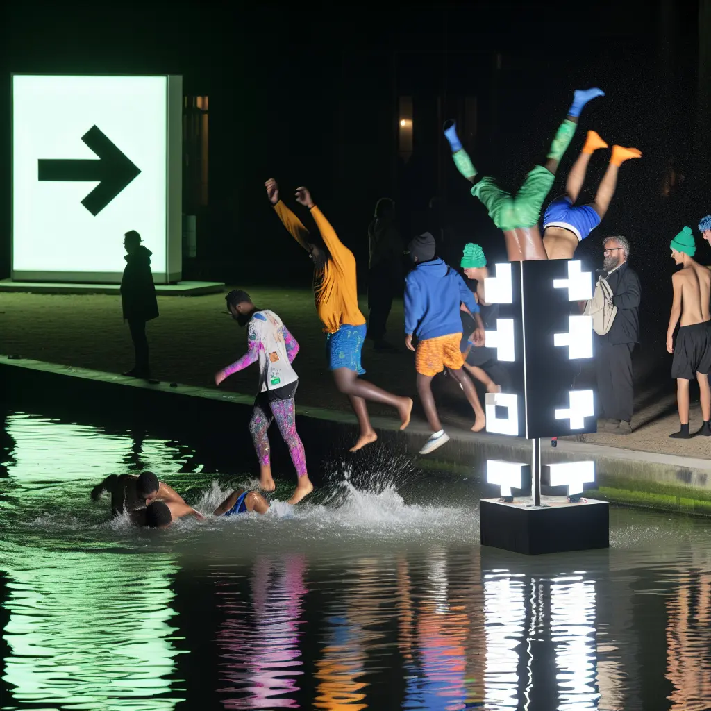 Het Amsterdam Light Festival kreeg een ongeplande wending toen Extinction Rebellion letterlijk de gracht in sprong om te protesteren tegen ING's fossiele financiering.